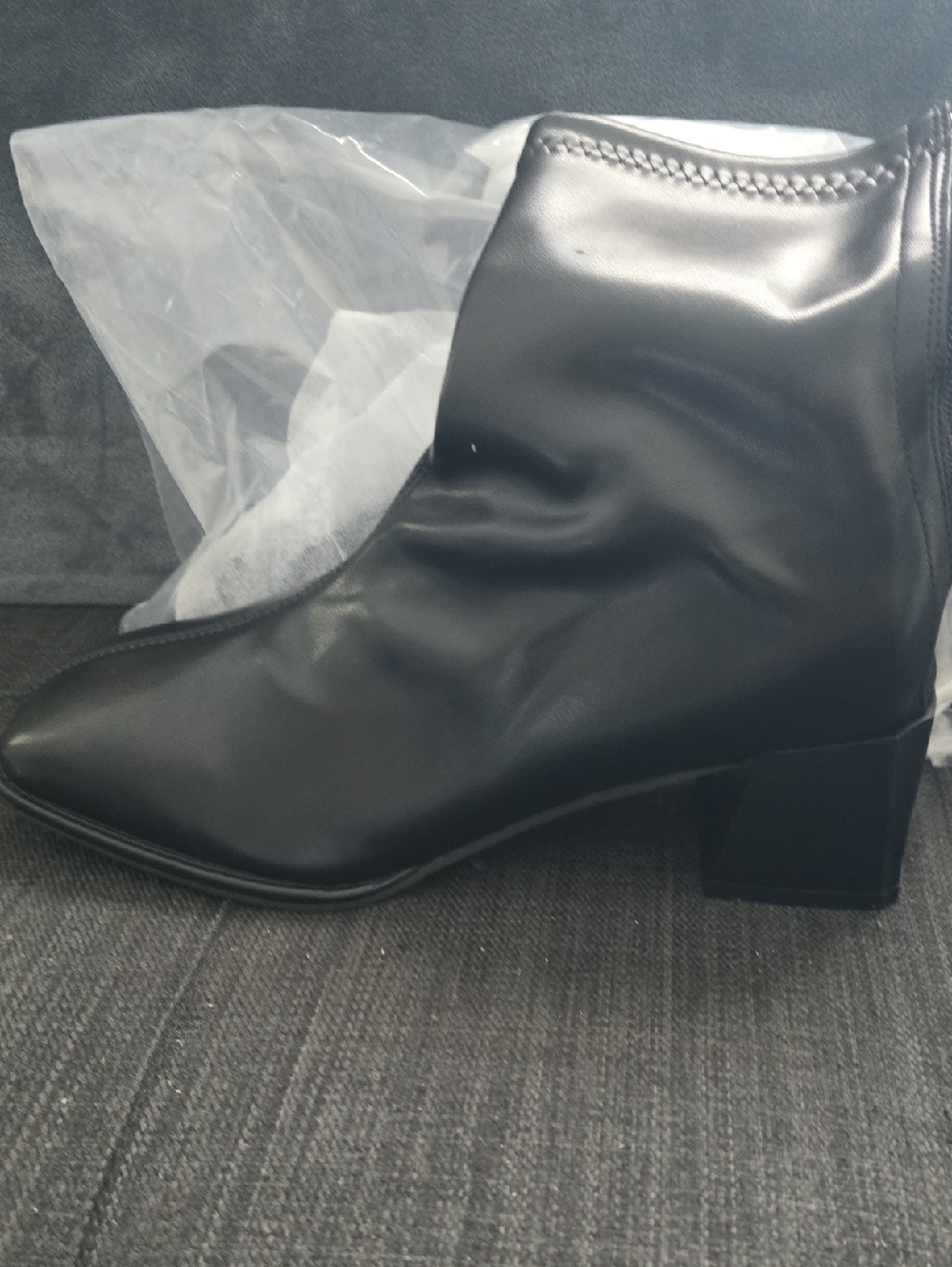 Women's Black Ankle Boot - Sleek Block Heel Soft Leather